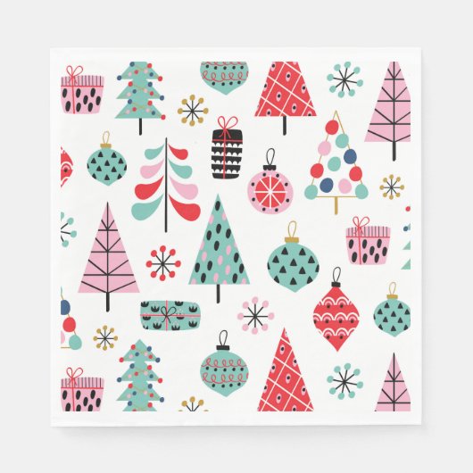 Serviette En Papier Soirée de Noël | Arbre Turquoise rose Festif (Devant)