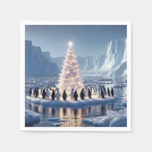Serviette En Papier Soirée de Noël des pingouins (Devant)
