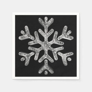 Serviette En Papier Soirée de Noël Elégante Flocon de neige noir et ar