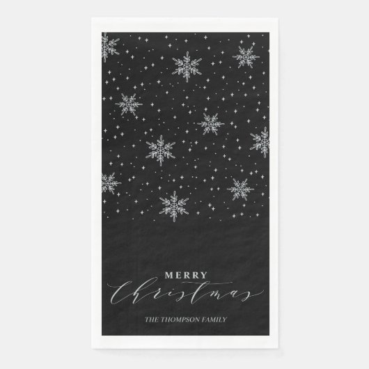 Serviette En Papier Soirée de Noël moderne en argent et noir (Devant)