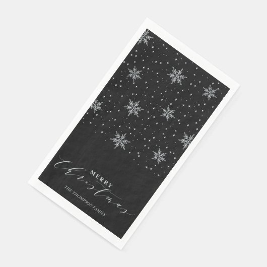 Serviette En Papier Soirée de Noël moderne en argent et noir (Coin)