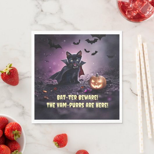 Serviette En Papier Soirée d'Halloween avec Vampire de chat noir (En situation)