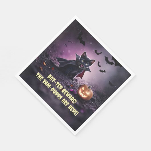 Serviette En Papier Soirée d'Halloween avec Vampire de chat noir (Coin)