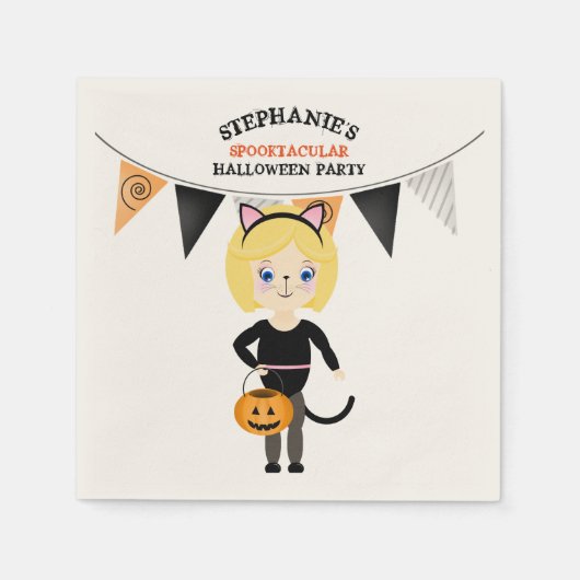 Serviette En Papier Soirée d'Halloween en chats (Devant)