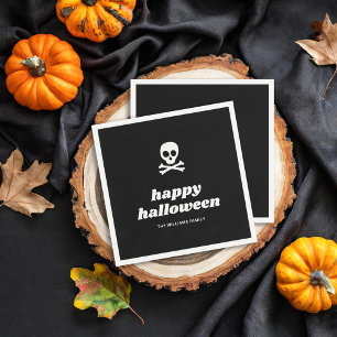 Serviette En Papier Soirée d'Halloween joyeuse au crâne et aux os croi