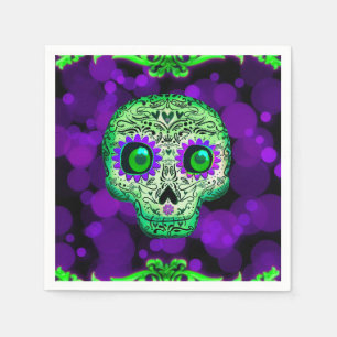 Serviette En Papier Soirée d'Halloween verte et violette