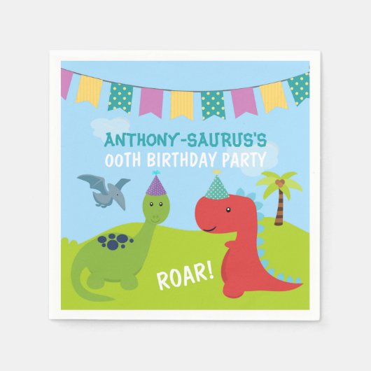 Serviette En Papier Soirée Dinosaure personnalisée (Devant)