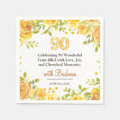 Serviette En Papier Soirée du 90e anniversaire - Décor de roses jaunes (Devant)