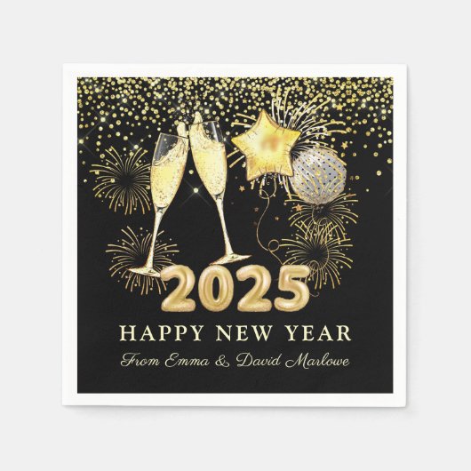 Serviette En Papier Soirée du Nouvel An 2025 Gold Black Modern (Devant)