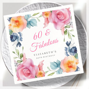 Serviette En Papier Soirée florale élégante 60e anniversaire