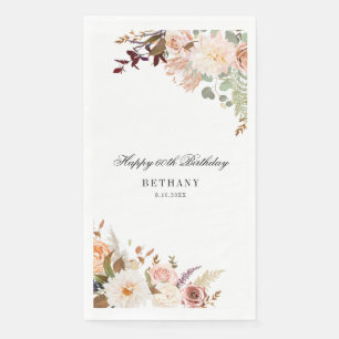 Serviette En Papier Soirée florale élégante 60e anniversaire