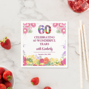Serviette En Papier Soirée florale élégante 60e anniversaire / 60 ans