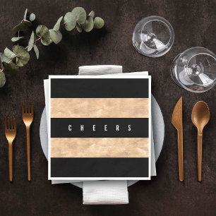 Serviette En Papier Soirée Foil Bronze Black Stripes Fête