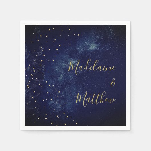 Serviette En Papier Soirée Gold Stars Blue Astral Mariage (Devant)