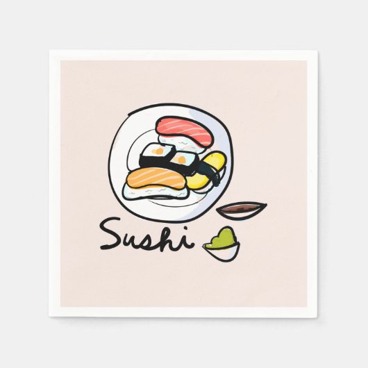 Serviette En Papier Soirée japonaise sushi kawaii (Devant)