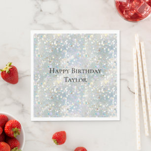 Serviette En Papier Soirée Parties scintillant Bleu Blanc Bokeh Annive