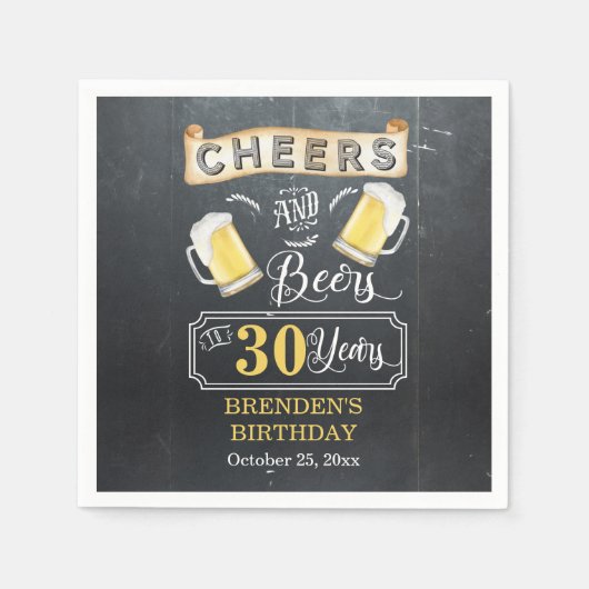 Serviette En Papier Soirées et bières à 30 ans fête d'anniversaire (Devant)
