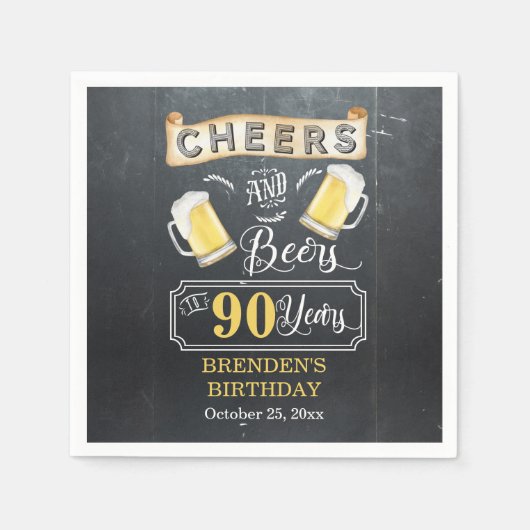 Serviette En Papier Soirées et bières à 90 ans fête d'anniversaire (Devant)