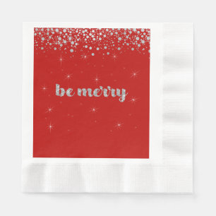 Serviette En Papier Sois Joyeux, Noël, Parties scintillant Argent, Éti