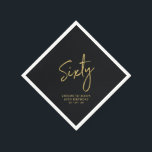 Serviette En Papier Soixante | Black moderne 60th Birthday Party<br><div class="desc">Cette serviette en papier personnalisée ajoutera des détails élégants à votre célébration du 60e anniversaire. Ce design de serviette de 60e anniversaire est doté d'une lettrage en or simple et chic "Sixty" avec du texte personnalisé. Des invitations et des fournitures de fête correspondants sont disponibles dans ma boutique BaraBomDesign.</div>