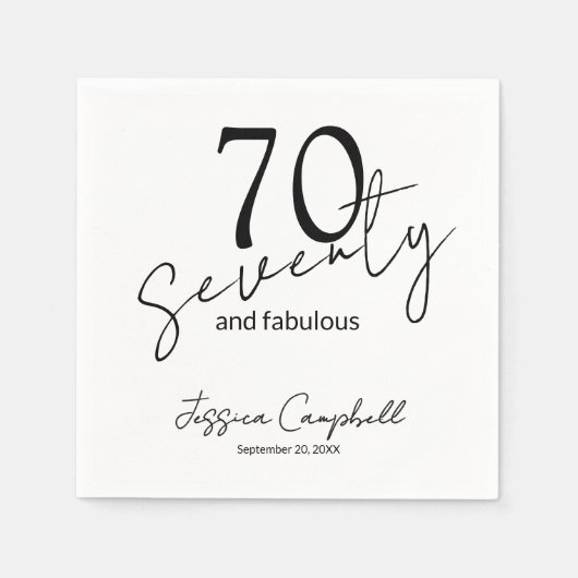 Serviette En Papier Soixante-dix ans et Fabuleux Script Noir 70e Anniv (Devant)