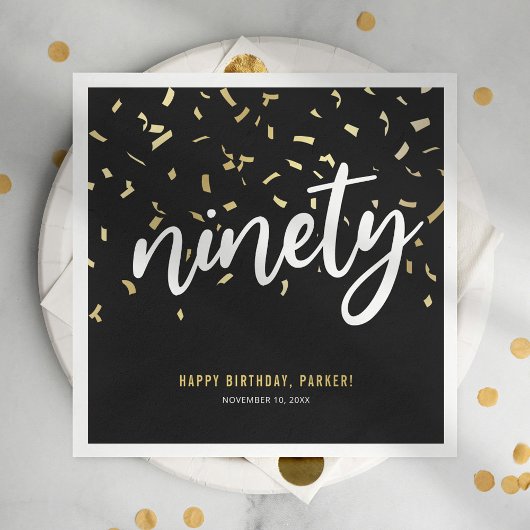 Serviette En Papier Soixante-dix Black Gold 90e fête d'anniversaire
