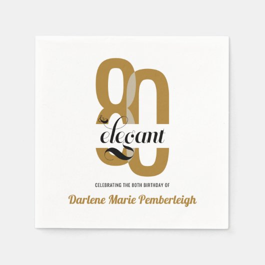Serviette En Papier Soixante et élégant Gold Black 80th Birthday Party (Devant)