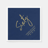 Serviette En Papier Soixante moderne marine bleu 60e fête d'anniversai (Devant)