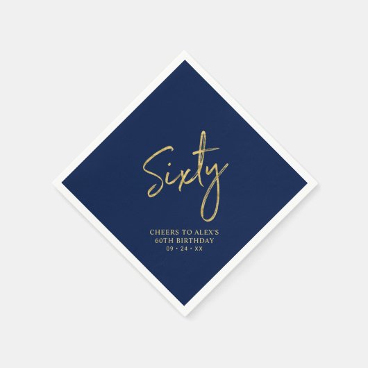 Serviette En Papier Soixante moderne marine bleu 60e fête d'anniversai (Coin)