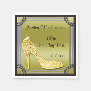 Serviette En Papier Soixantième anniversaire d'or stylet encadré par