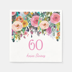 Serviette En Papier Soixantième pêche de fleur de rose de fête