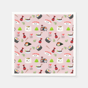 Serviette En Papier Soja amoureux mignon rose clair Kawaii Sushi