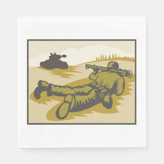 Serviette En Papier Soldat Rétro Et Char (Devant)