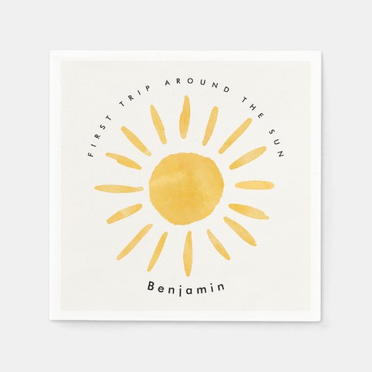 Serviette En Papier soleil 1er anniversaire aquarelle soleil (Devant)