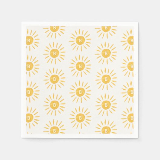Serviette En Papier soleil 1er anniversaire aquarelle soleil initial (Devant)