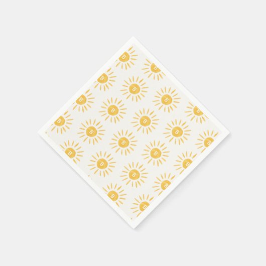 Serviette En Papier soleil 1er anniversaire aquarelle soleil initial (Coin)