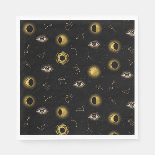 Serviette En Papier Soleil céleste d'or noir et oeil zodiaque de la lu (Devant)