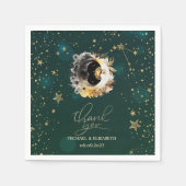 Serviette En Papier Soleil Céleste Et Fleurs Lune Étoiles Vert (Devant)
