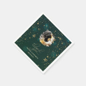 Serviette En Papier Soleil Céleste Et Fleurs Lune Étoiles Vert (Coin)