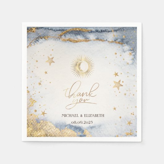 Serviette En Papier Soleil céleste, Lune, Etoiles Aquarelle (Devant)