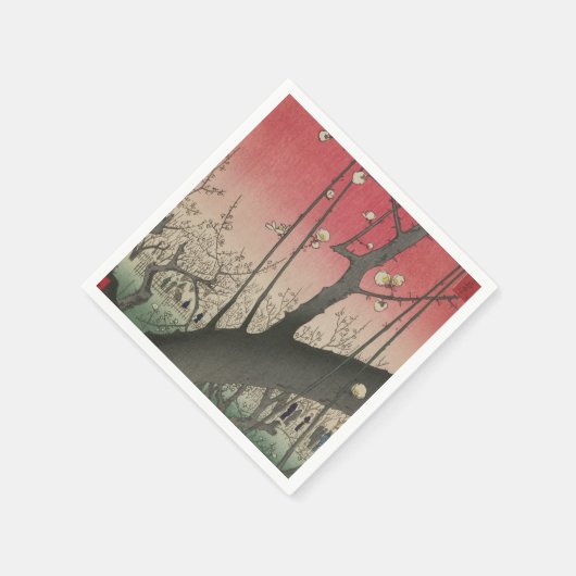 Serviette En Papier soleil couchant japonais pruniers arbres (Coin)