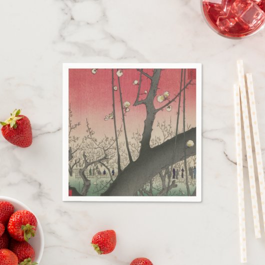 Serviette En Papier soleil couchant japonais pruniers arbres (En situation)
