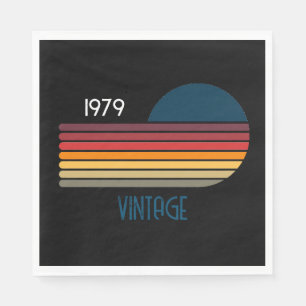 Serviette En Papier Soleil de bande rétro vintage 1979 sur noir