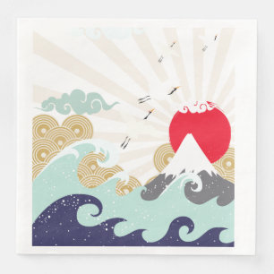 Serviette En Papier soleil de montagne illustration japonaise