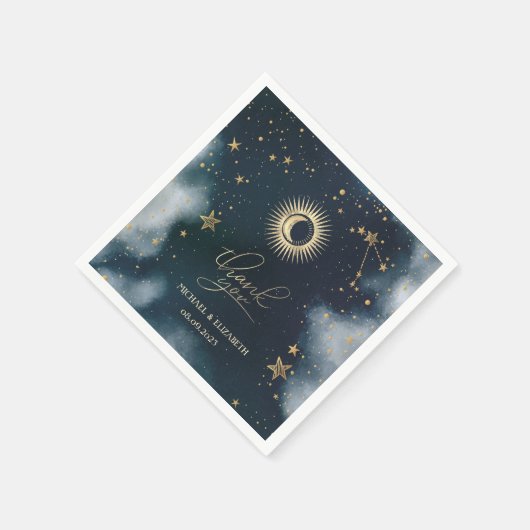 Serviette En Papier Soleil d'or céleste, Lune, Ciel nocturne étoilé (Coin)