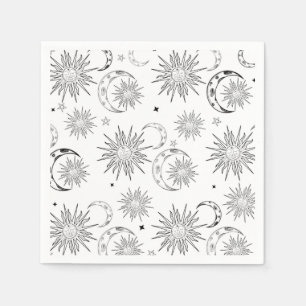 Serviette En Papier Soleil lunaire noir et blanc Anniversaire céleste