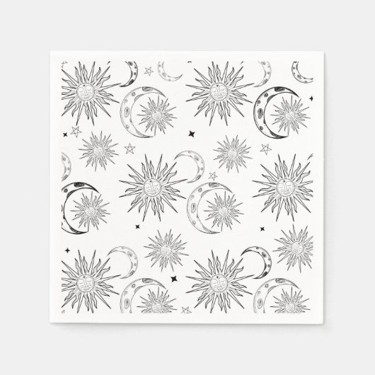 Serviette En Papier Soleil lunaire noir et blanc Anniversaire céleste (Devant)