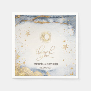 Serviette En Papier Soleil, Lune, Étoiles Célestes Aquarelle