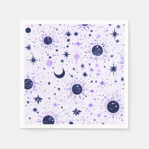 Serviette En Papier Soleil Lune Étoiles Noir et Violet Céleste