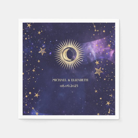 Serviette En Papier Soleil, Lune, Étoiles Violet Céleste (Devant)